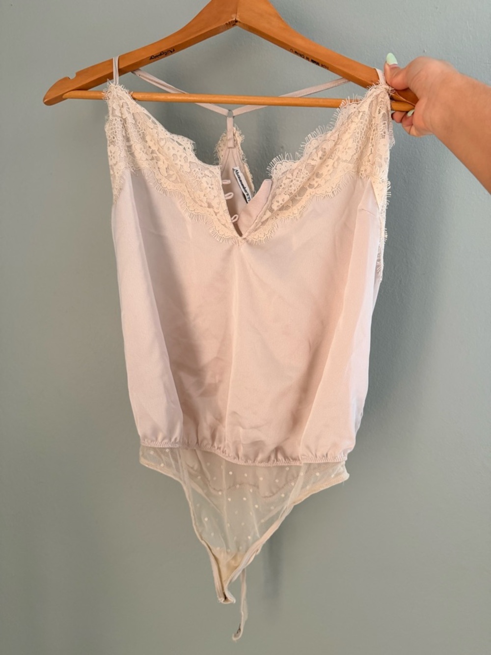 Lace-Trim Satin Bodysuit Camisole in Cream